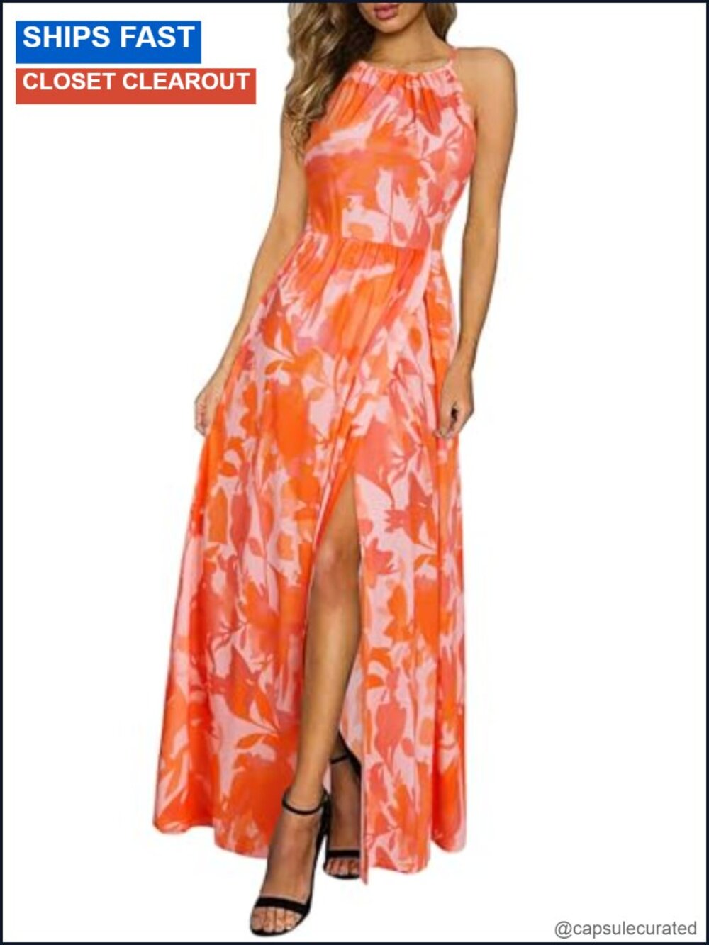 Women's Floral Maxi Dress Halter Split Beach Vacation